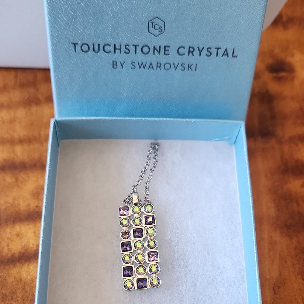 Touchstone Crystal Morse Code Pendant with Purple and Green Crystals